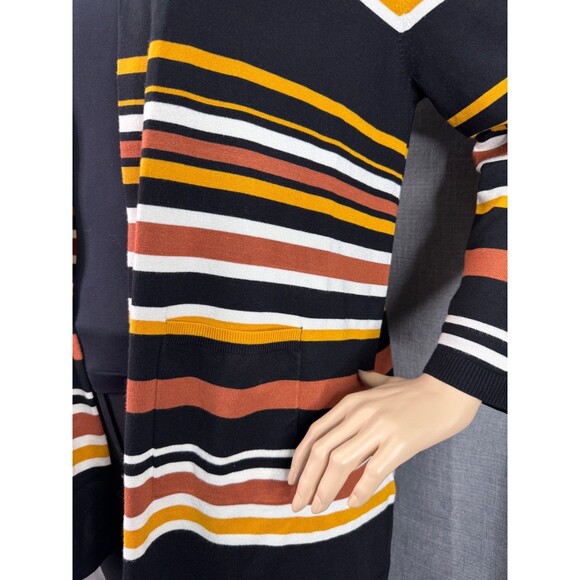 Ruby Rd. Woman Size 1X Open Cardigan Black Brown Yellow Stripe Pockets - Picture 5 of 11